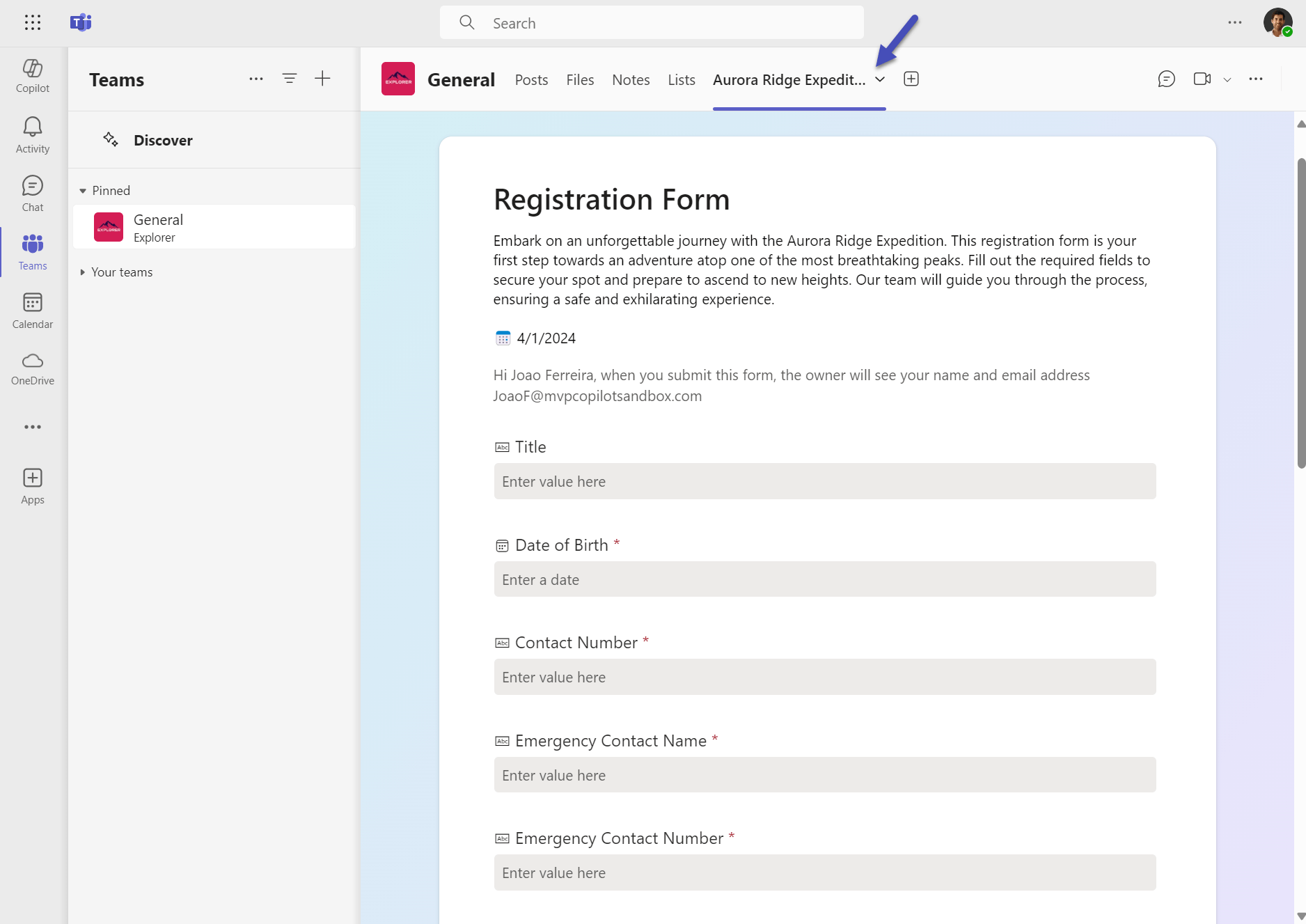 Microsoft Lists Forms in Microsoft Teams